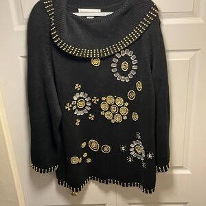 Chic Vintage Black Sweater with Gold Accents